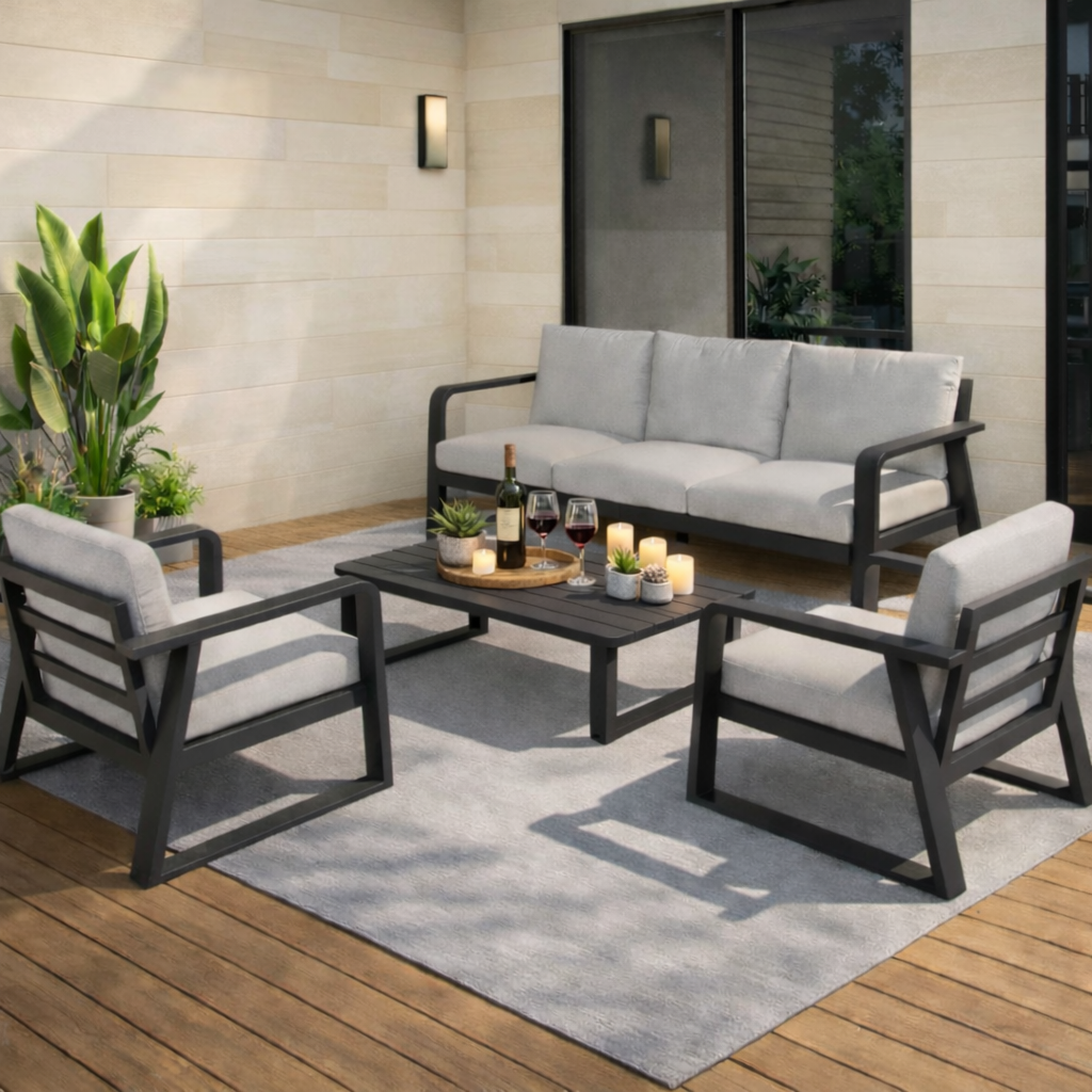 Outdoor Sofa Set 4 Piece Aluminum Memory Foam