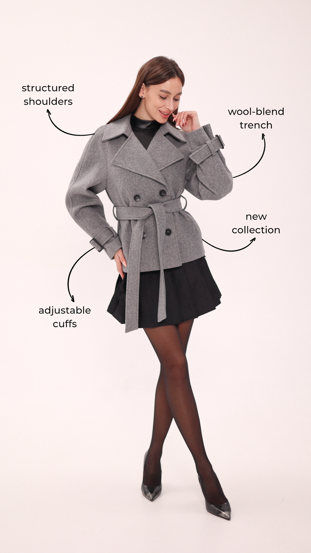 Megan Tailored Wool Blend Coat in Grey
