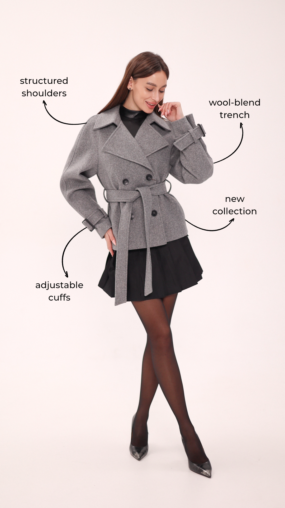 Megan Tailored Wool Blend Coat in Grey