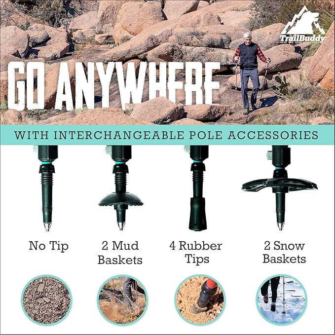 Hiking Trekking Poles, 2 Pack Lightweight, Collapsible Trekking Poles for Snowshoe & Backpacking Gear, Walking Sticks for Hiking, 7075 Aluminum with Cork Grip