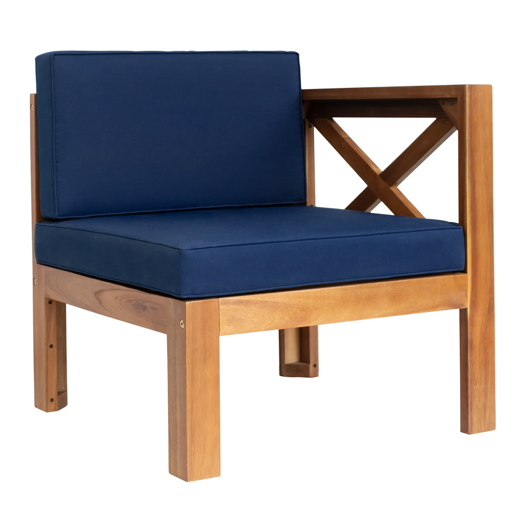 Outdoor Patio Sectional Set Acacia Wood Natural Blue Cushions 5 Piece