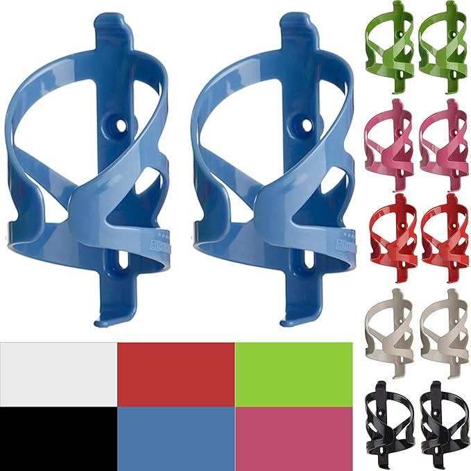 Bike Water Bottle Holder & Bottle Combo – 2-Pack 22 oz Sports Squeeze Bottles with Pull Top Cap & Easy-Install Bike Cage – Made in USA – 50 Strong Brand