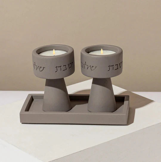 Concrete Shabbat Candle Holder Pair – Solura Series