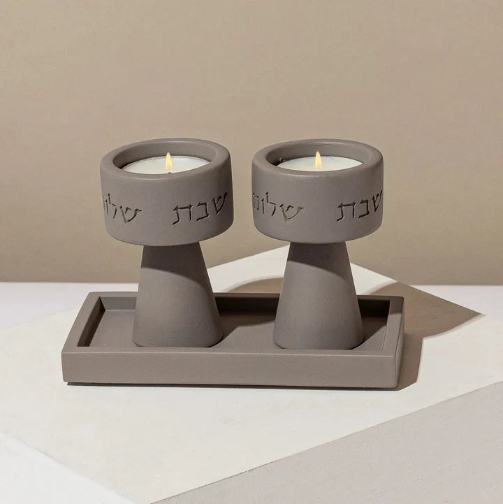 Chic Concrete Shabbat Candle Holder Set – Solura Series