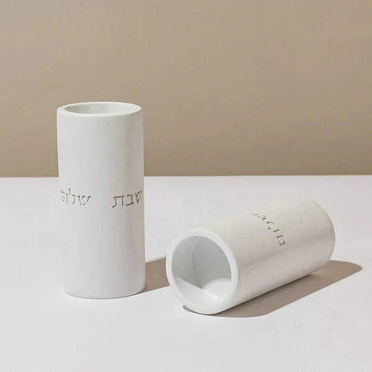 Handmade Concrete Shabbat Candle Set – Stone Glow Series
