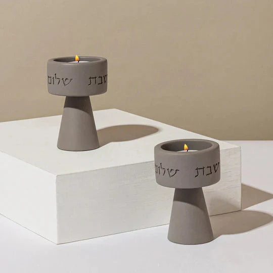 Classic set of Shabbat Candle Holders and a designed concrete tray - Timeless Glow Series