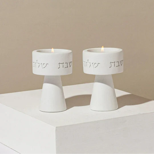 Concrete Shabbat Candle Holder Pair – Solura Series