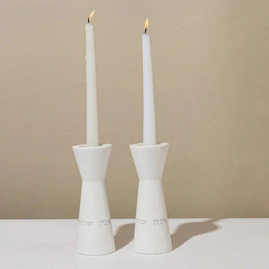 Set of tall natural concrete candle holders with a blessing for women of valor - Lady of Spirit Series