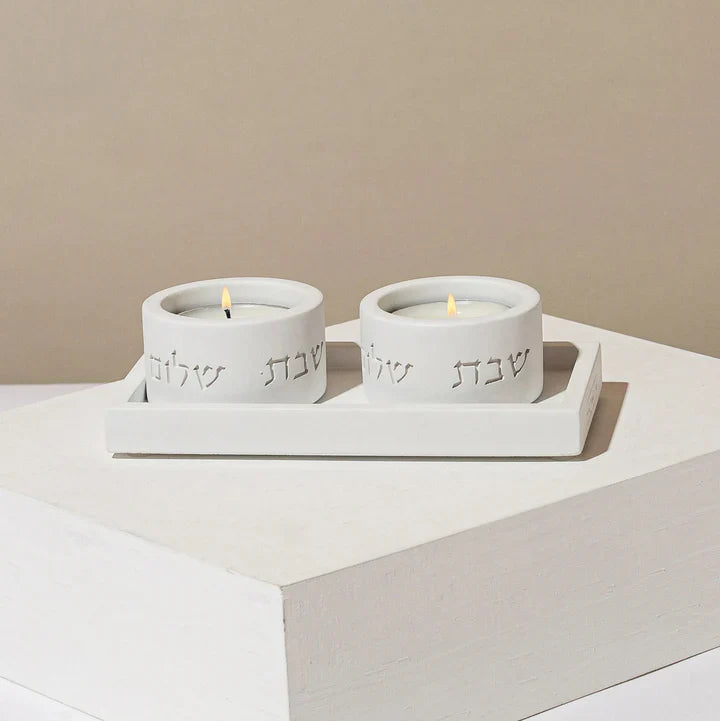 Shabbat Candle Holders Set with Concrete Tray – Pure Line Series