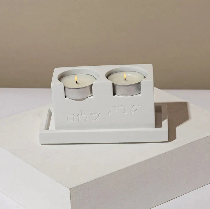 Shabbat Candle Set with Tray & Blessing – Urban Shabbat Series