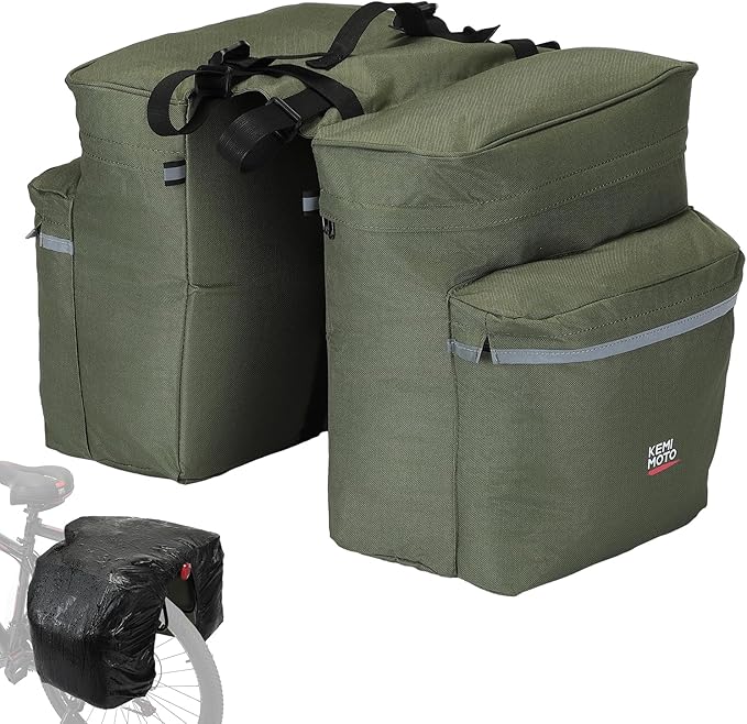 KEMIMOTO Bike Bag Panniers with Rain Cover, 34L Waterproof Bicycle Saddle Bag for Rear Rack Mountain Biking Bags Storage, Ebike Accessories for Commuter Grocery Shopping Travel Carrier, Green
