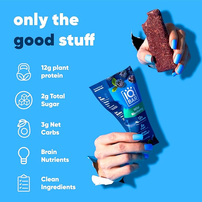 IQBAR Brain and Body Plant Protein Bars - Fruit Lovers Variety - 36-Count Low Carb - Gluten Free, High Fiber, Vegan Snacks - Low Sugar Meal Replacement