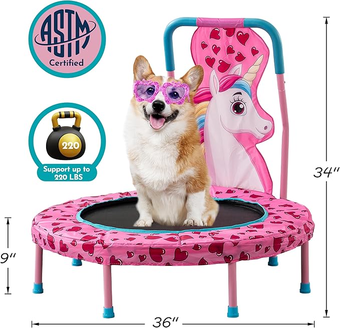 36" Trampoline with No-Gap Design, Mini Trampoline for Kids, 3FT Indoor/Outdoor Rebounder with Handle