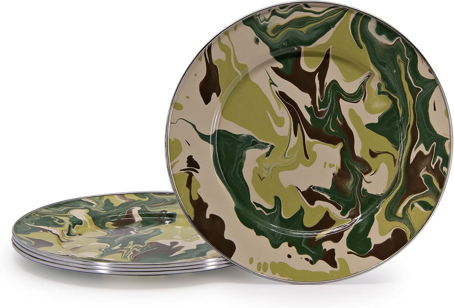 Golden Rabbit Enamelware Camouflage Dinner Plates - Set of 4