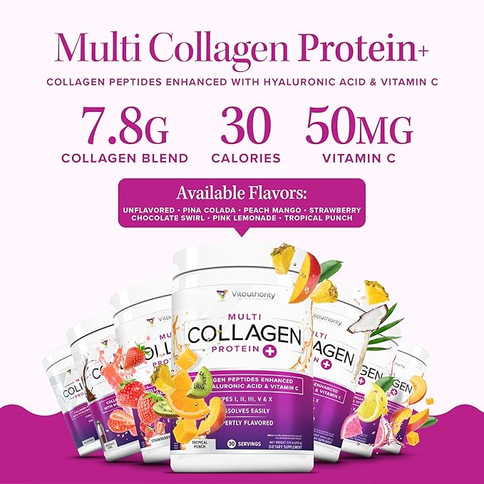 Multi Collagen Peptides Powder for Women - Hydrolyzed Unflavored Collagen Powder for Women with Types I II III V & X Plus Vitamin C & Hyaluronic Acid for Beautiful Hair Skin and Nails - 30 Servings