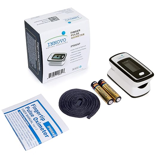 Innovo Deluxe iP900AP Fingertip Pulse Oximeter Blood Oxygen Saturation Monitor with Alarm, Plethysmograph and Perfusion Index