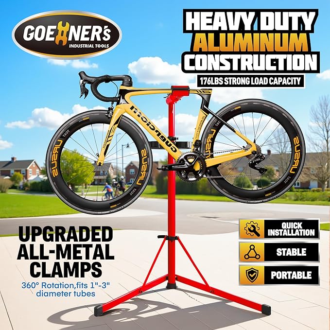 Upgraded Bike Repair Stand Max 176 lbs, Heavy Duty Bicycle Repair Stand, Portable Aluminum E Bike Stand Manintenance Workstand for Any Bike, Heavy E-Bike, Mountain Bike and Road Bike, Red