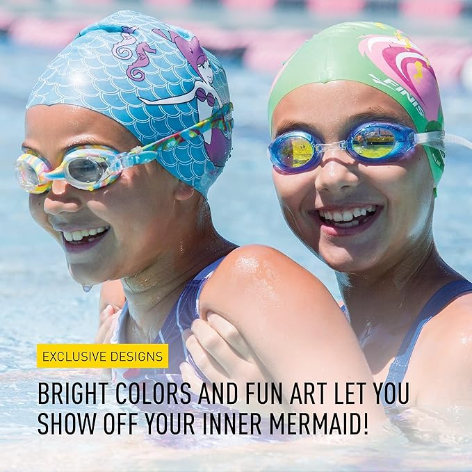 FINIS Mermaid Kids Swim Cap - 100% Silicone - Fun Prints - Universal Fit - Chlorine Protection
