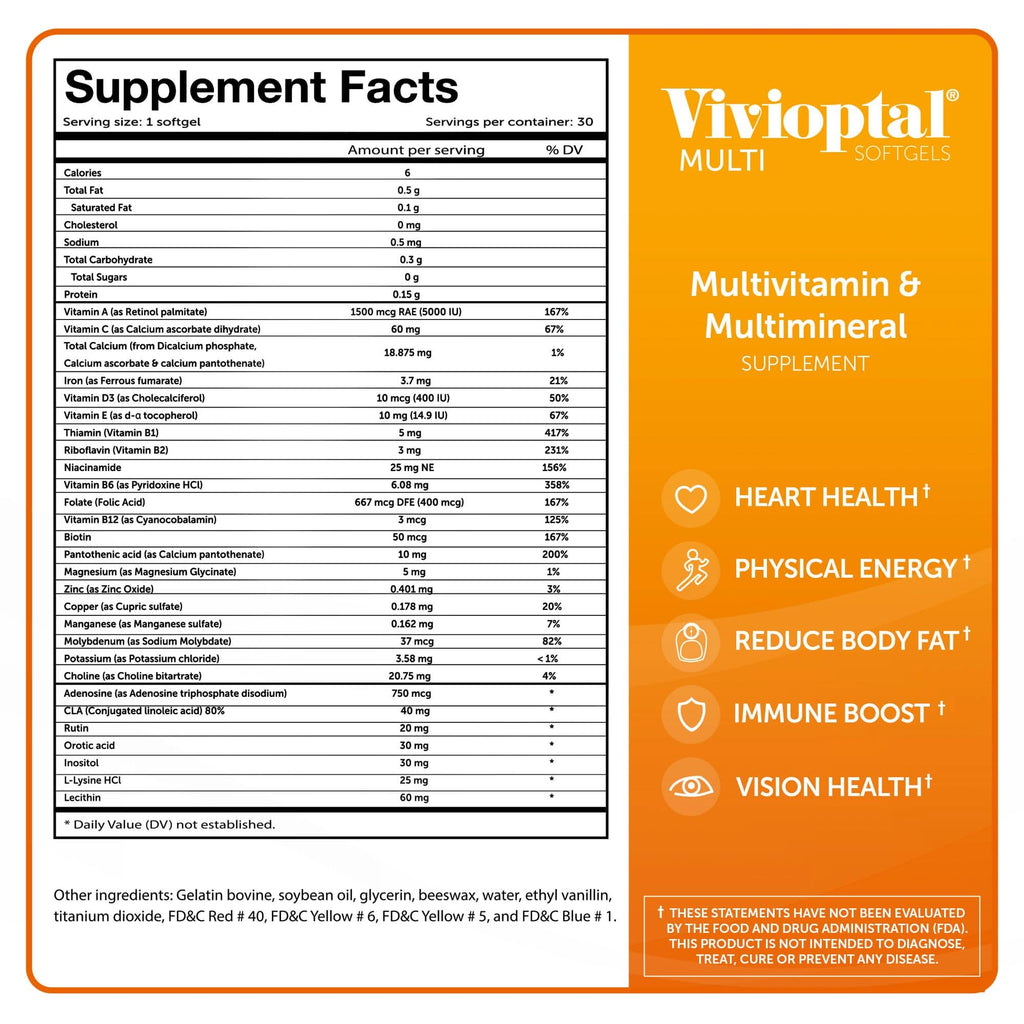 Vivioptal MULTI  Multivitamin & Multimineral Supplement 30 Softgels