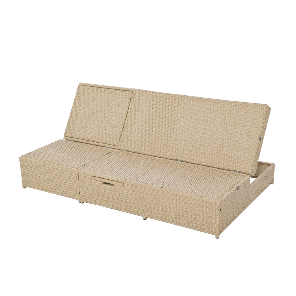 Outdoor Double Sunbed, Wicker Rattan Patio Reclining Chairs with Adjustable