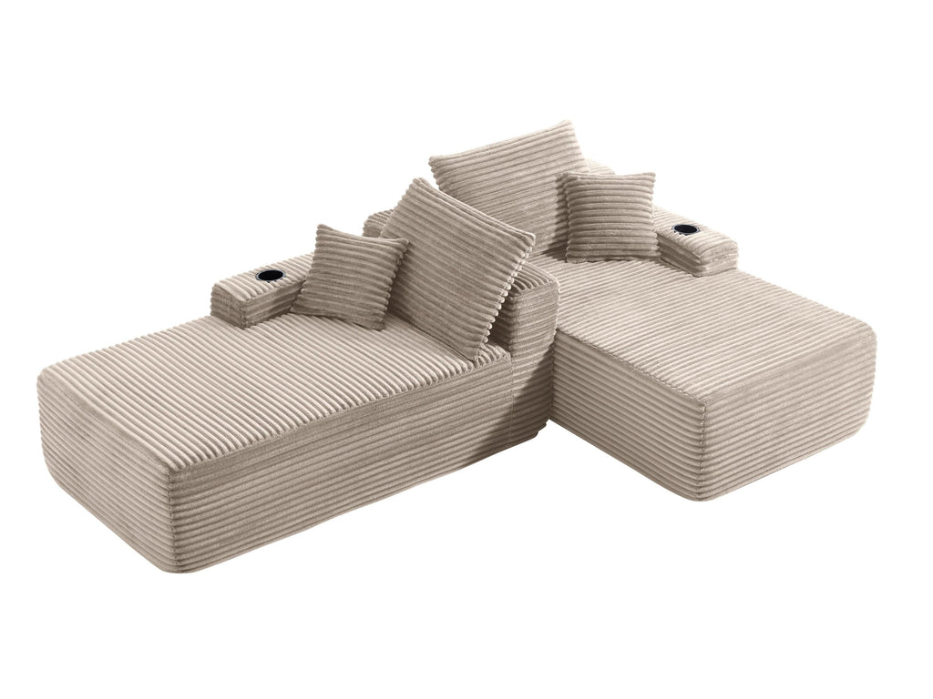 Sectional Sofa L-Shape Plush Beige 69" Double Chaise