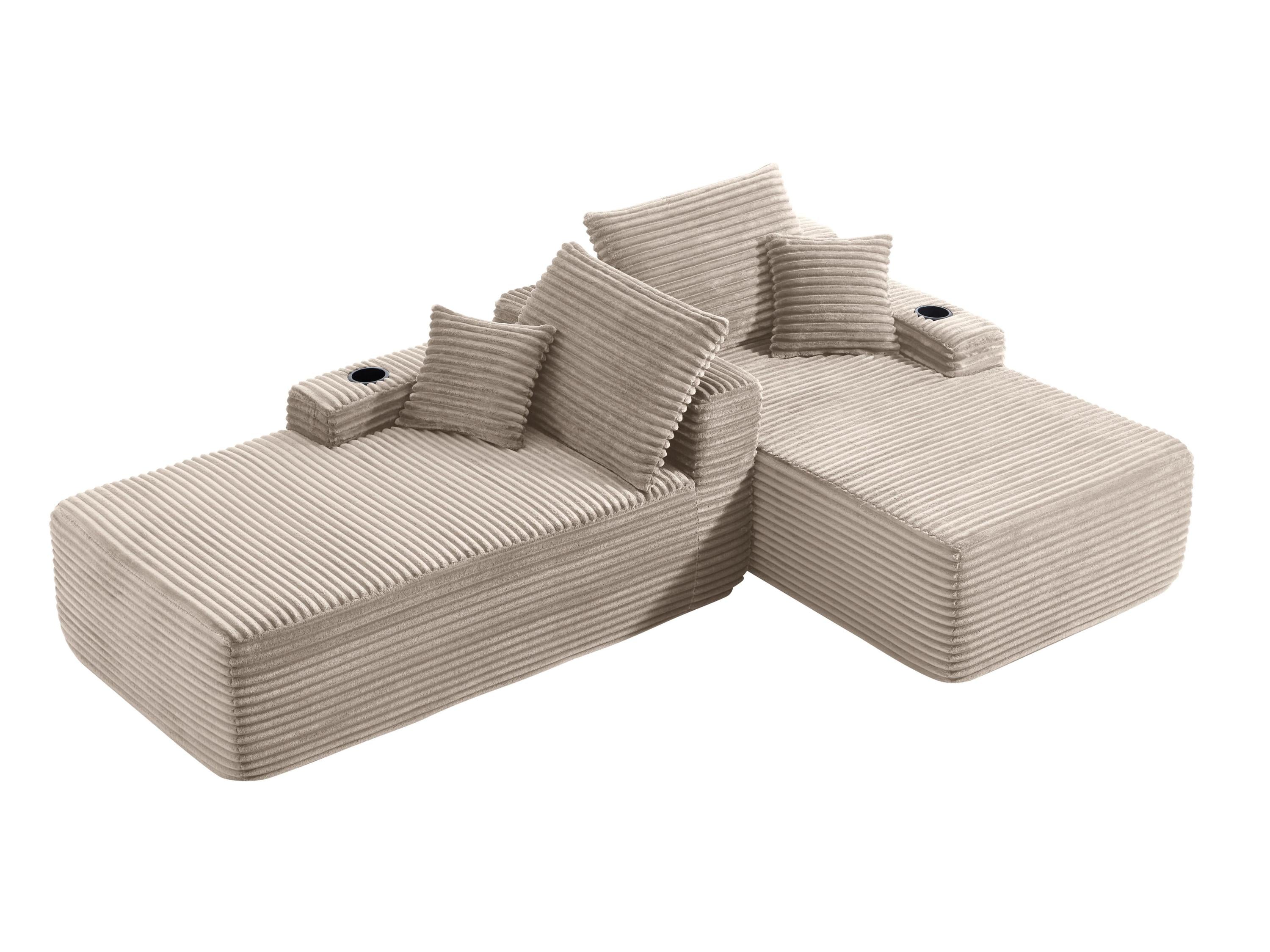 Sectional Sofa L-Shape Plush Beige 69" Double Chaise