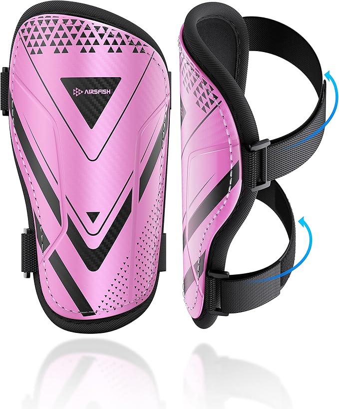 Shin Guards Soccer Kids Youth, CE Certified Airsfish Shin Guard Protection Gear for 2-18 Years Old Boys Girls Teenagers High Impact Resistant Breathable Comfortable 1 Pair 4 Sizes