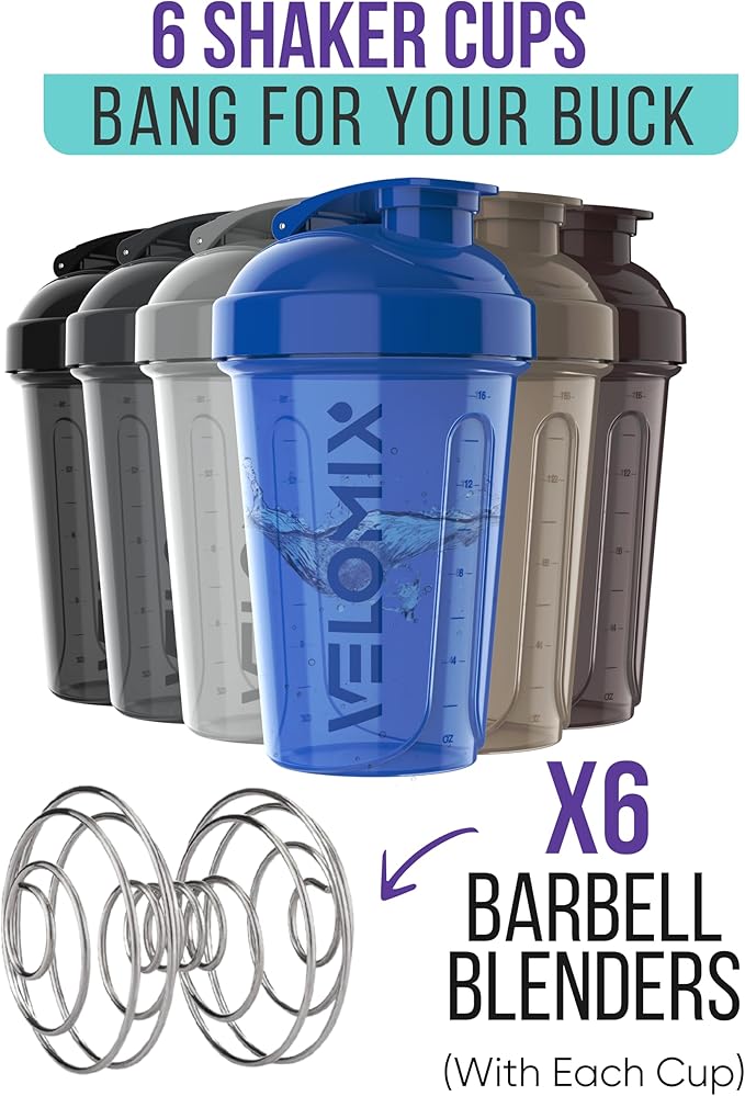 '-6 PACK- Shaker Cups for Protein Shakes 20 oz - 6x Wire Whisk | Leak Proof Protein Shaker Bottle for Protein Shakes, Shaker Bottle Pack for Pre & Post Workout, Shaker Cup (Modern Neutrals)