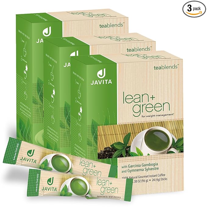 Lean + Green, Premium, 100% Japanese Green Tea, Garcinia Cambogia (as Super Citrimax) & Gymnema Sylvestre, for Weight Management, Appetite Control 24 ct - 3 Boxes, Javita