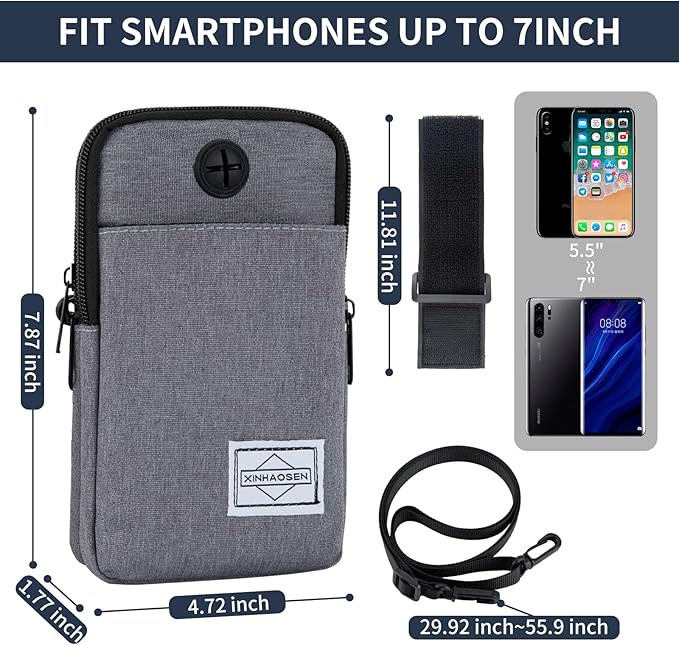 Cell Phone Purse Waist Pack Bag Travel Crossbody Bag Wristband Sport Armband Wallet with Removable Shoulder Strap (Dark Grey)