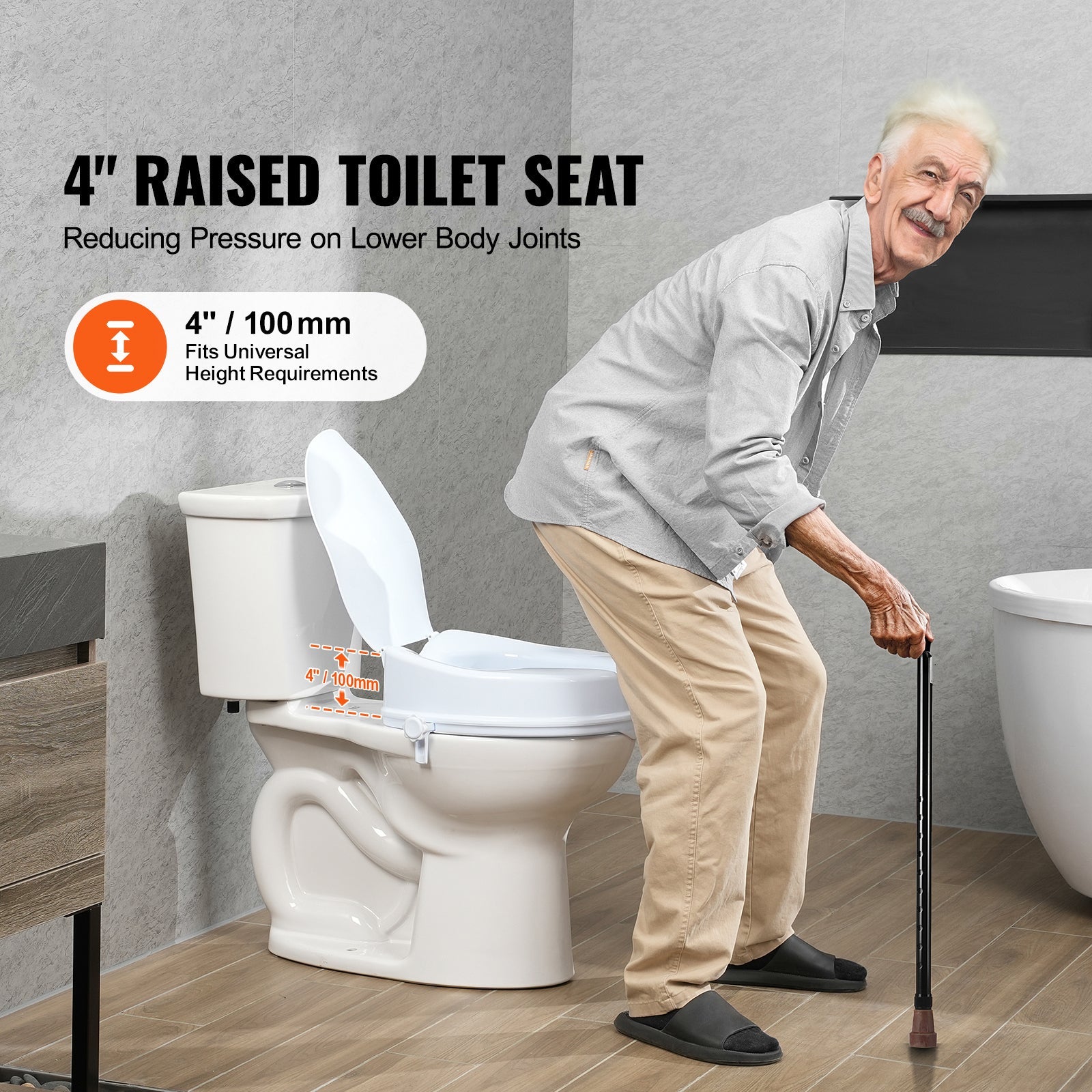 Raised Toilet Seat 4 In Height Polypropylene Universal Screw Lock 300 LB