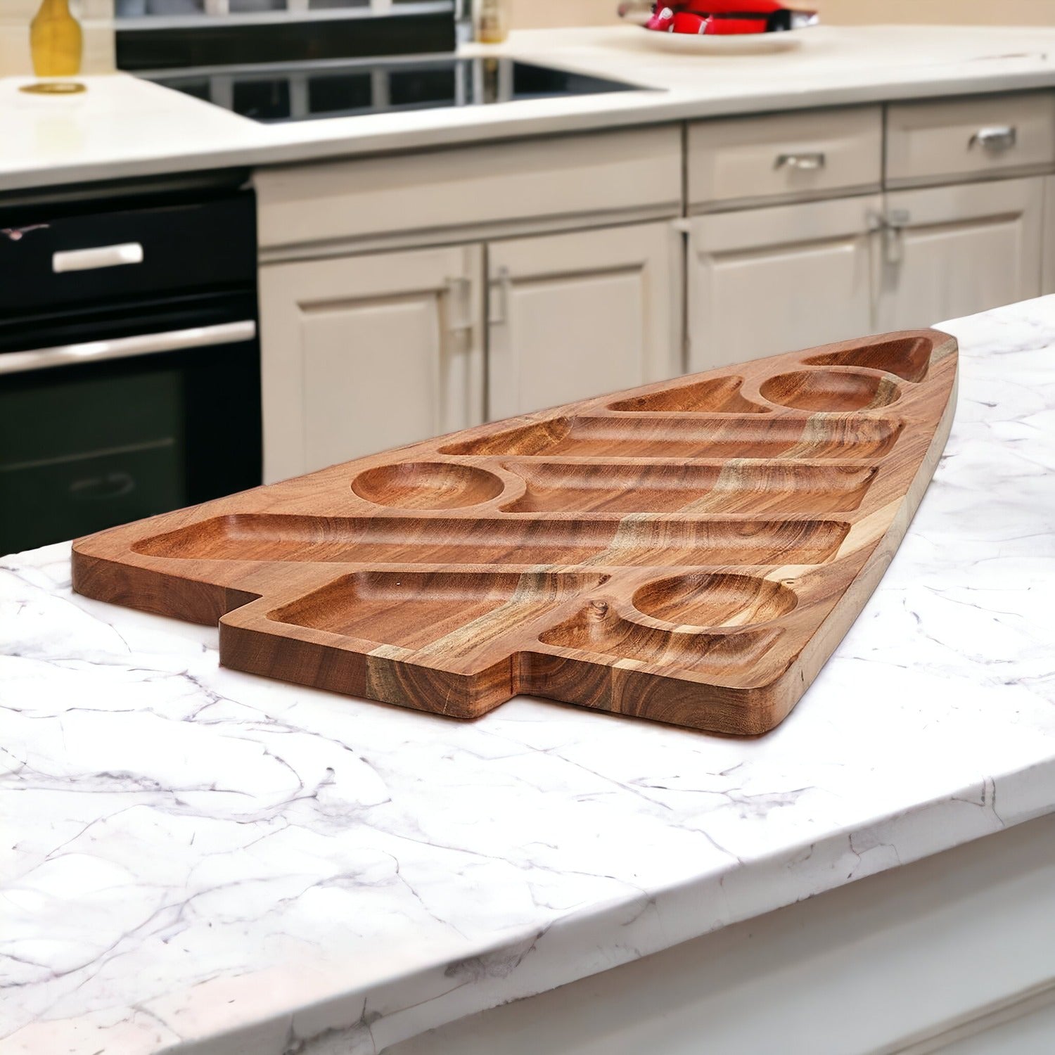 Oversized Acacia Wood Christmas Tree Charcuterie Board With Sectioned Serving