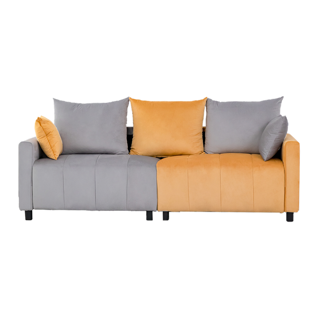 Sofa Modern Velvet Two-Tone Gray Yellow 2 Seat 82 In