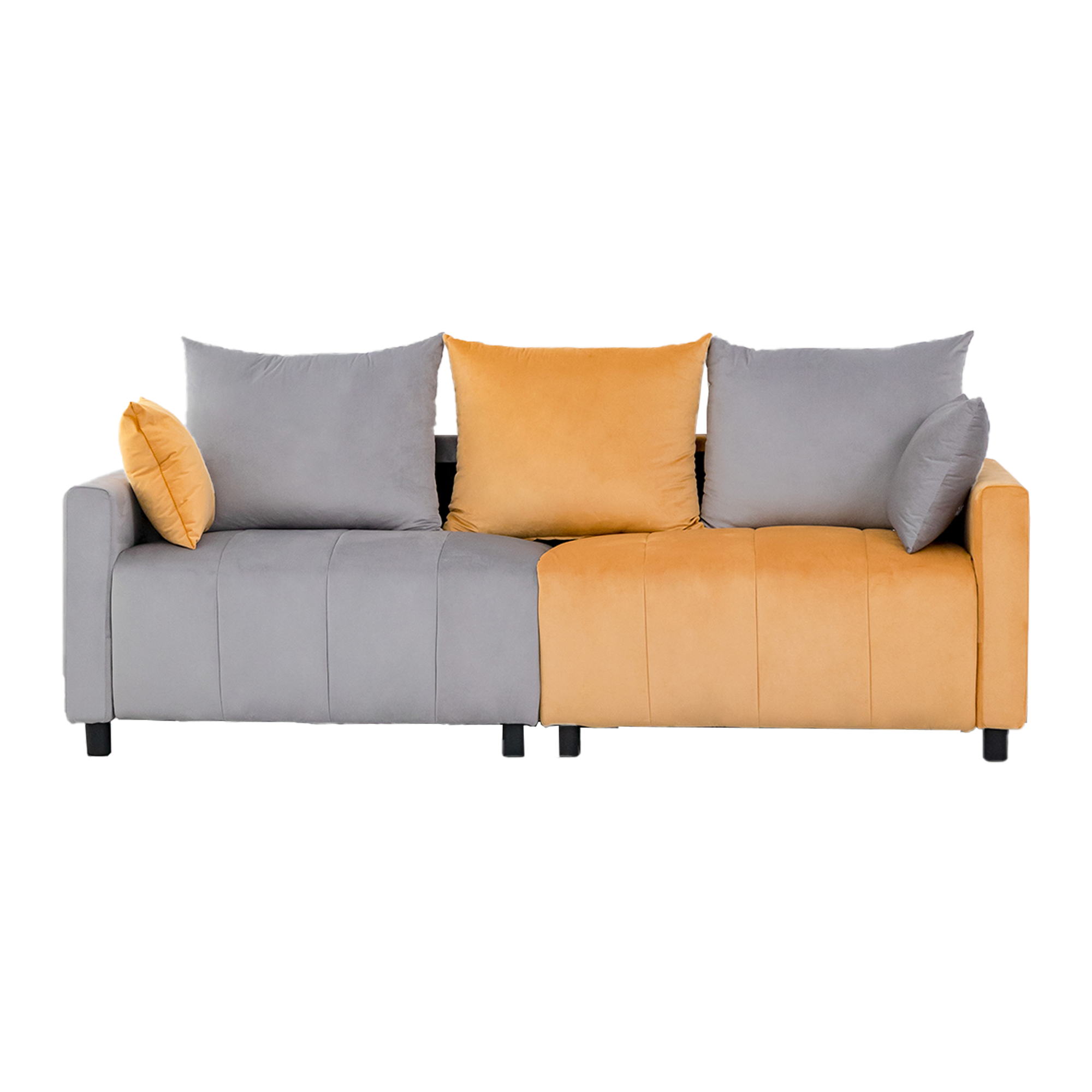 Sofa Modern Velvet Two-Tone Gray Yellow 2 Seat 82 In