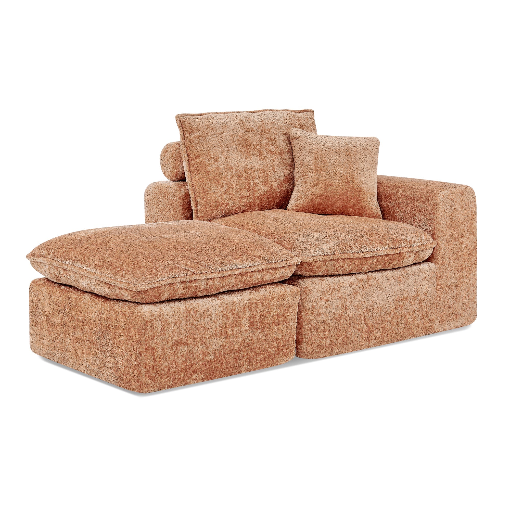 Sectional Sofa Modular Boucle Orange 7 Seat Ottomans 107 In No Assembly