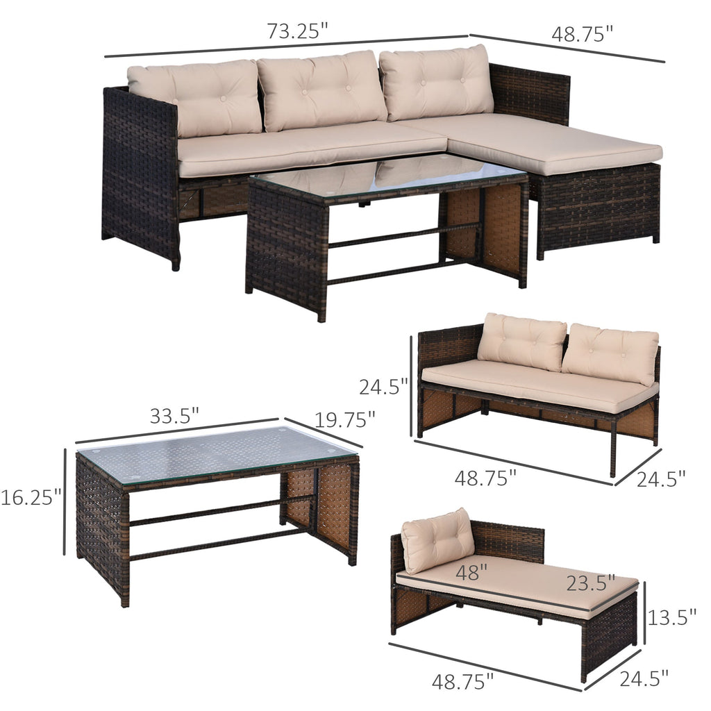 Patio Set PE Rattan Steel Beige 3 Piece L-Shape Loveseat 560 LB