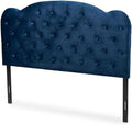Navy Blue Velvet Upholstered Queen Size Headboard Modern Design