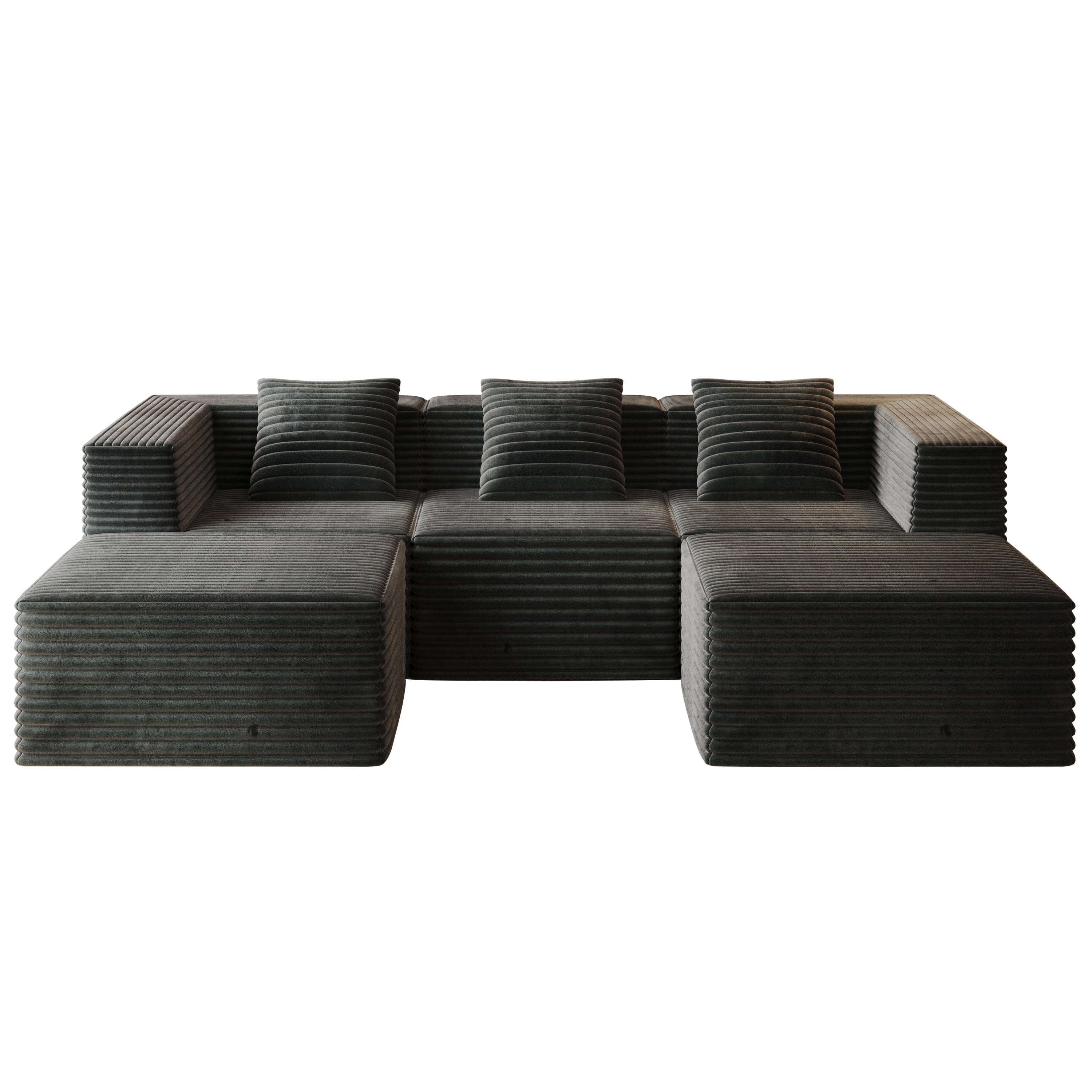 Sectional Sofa Modular Corduroy Gray 3 Seat 2 Ottomans 107 In No Assembly