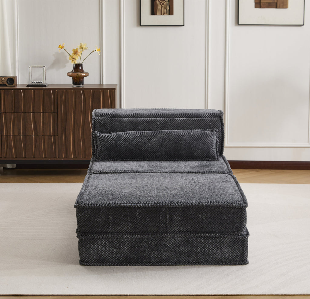 Sofa Convertible Modular Circle Fleece Dark Gray 1 Seat 79 In Ottoman