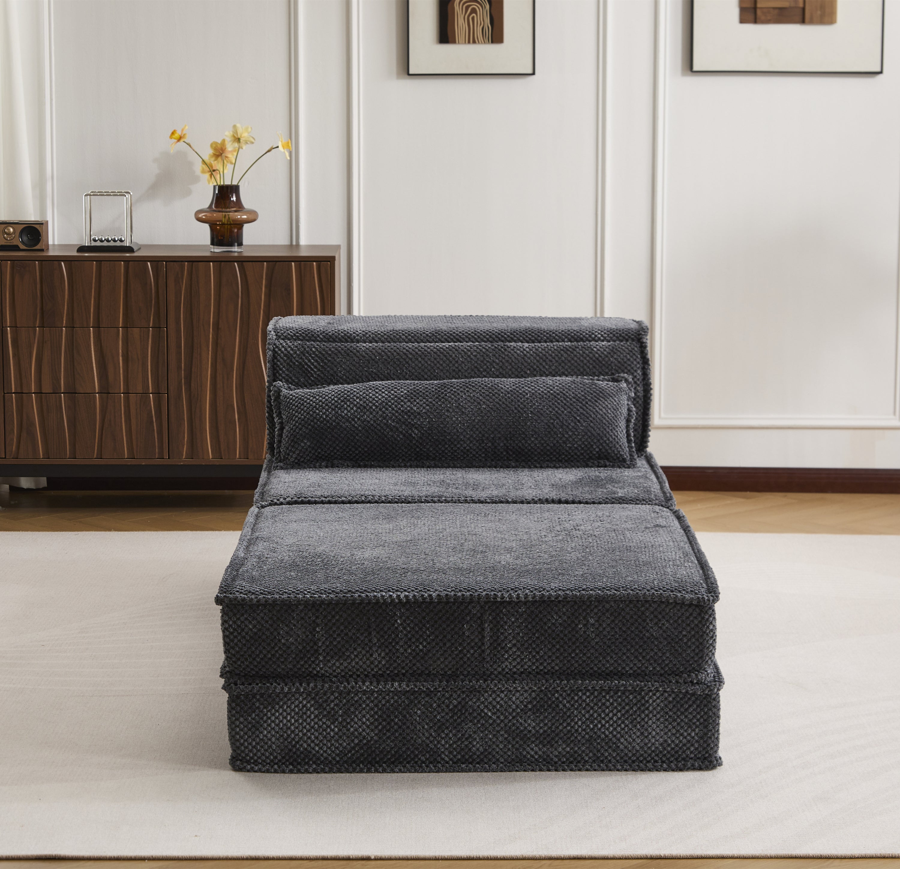 Sofa Convertible Modular Circle Fleece Dark Gray 1 Seat 79 In Ottoman