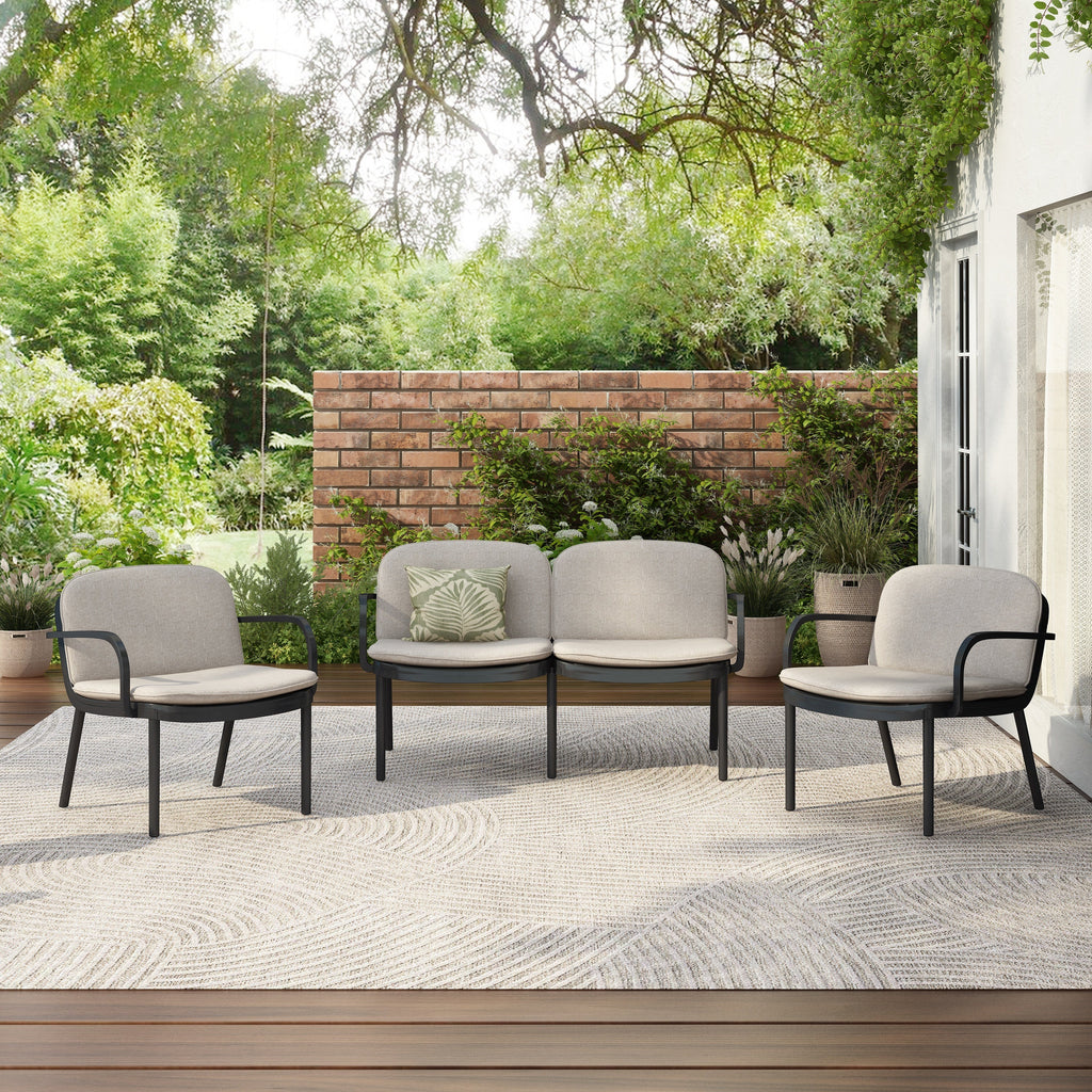 Outdoor Chat Set Polypropylene Black Beige Cushion 3 Piece Loveseat