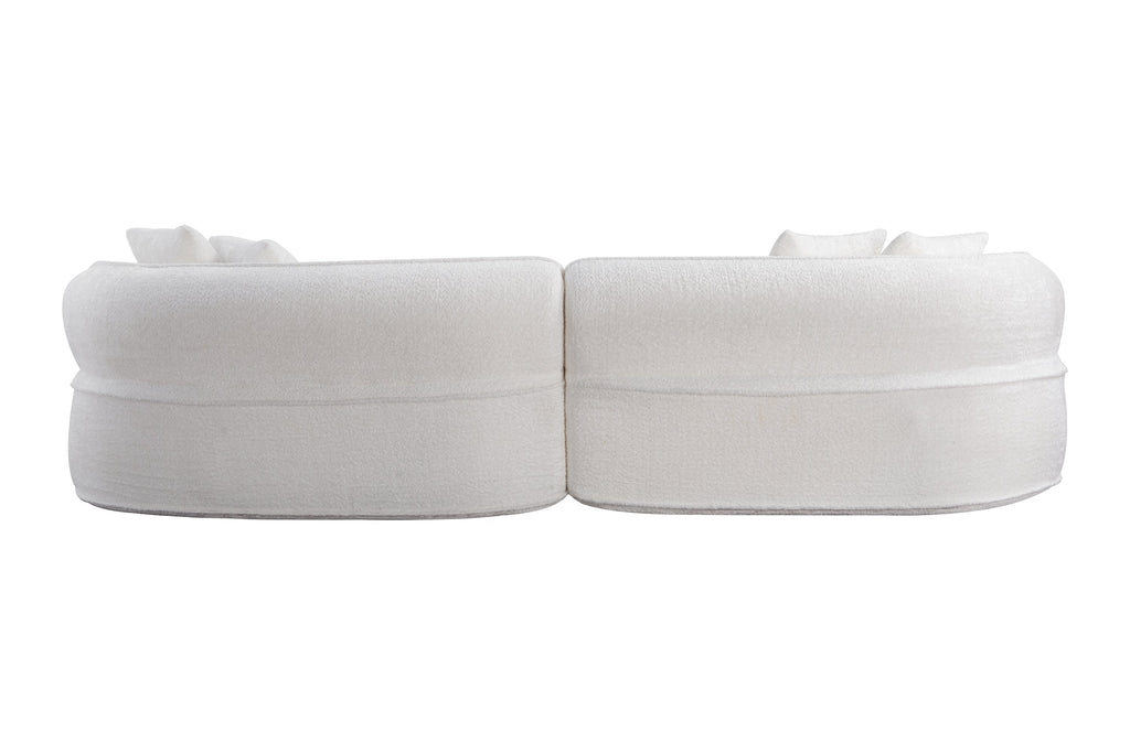 Sofa Curved L-Shape Boucle White 4 Seat 114 In No Assembly