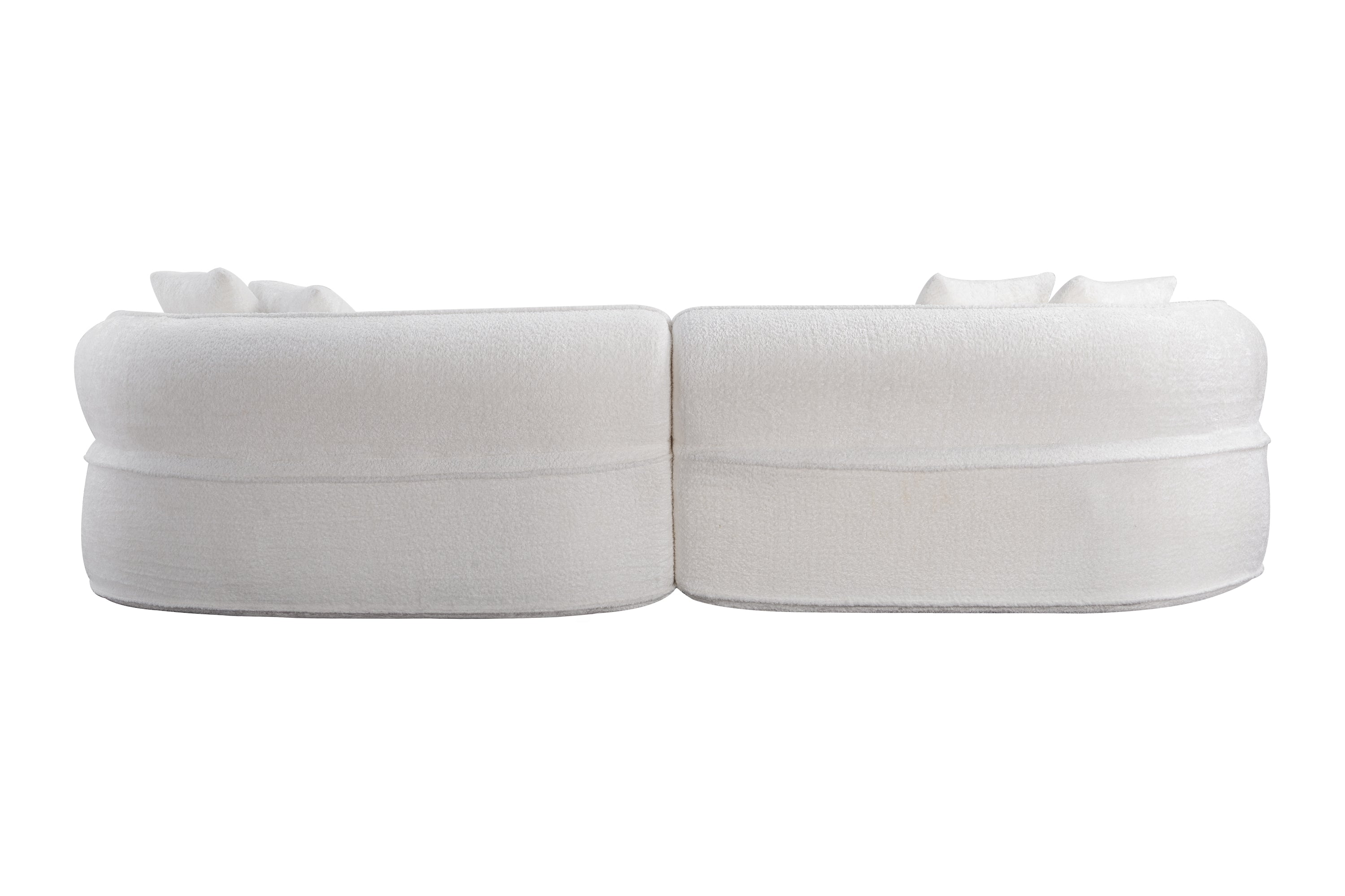 Sofa Curved L-Shape Boucle White 4 Seat 114 In No Assembly