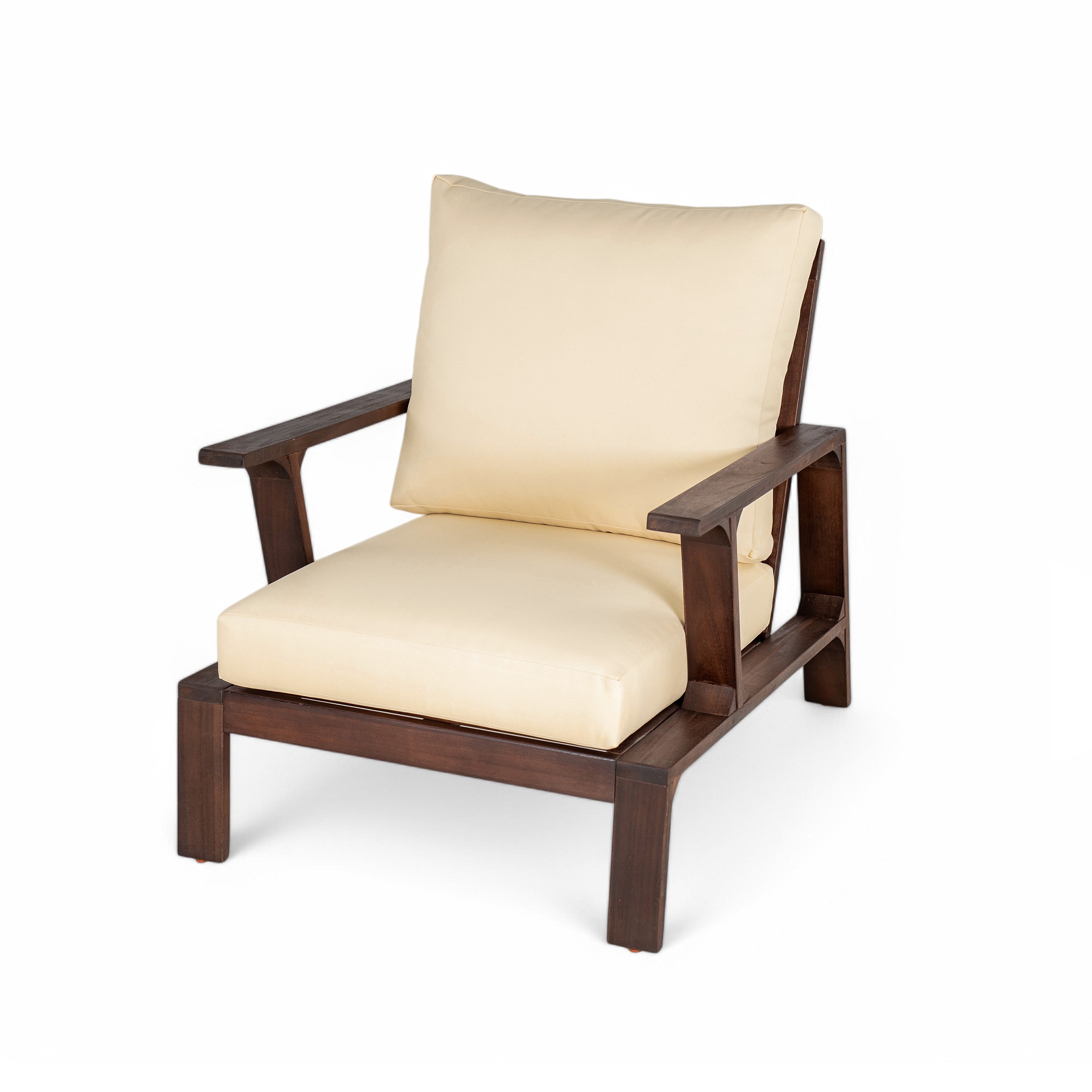 Outdoor Accent Chair Acacia Wood Dark Brown Beige Cushion 27.6in