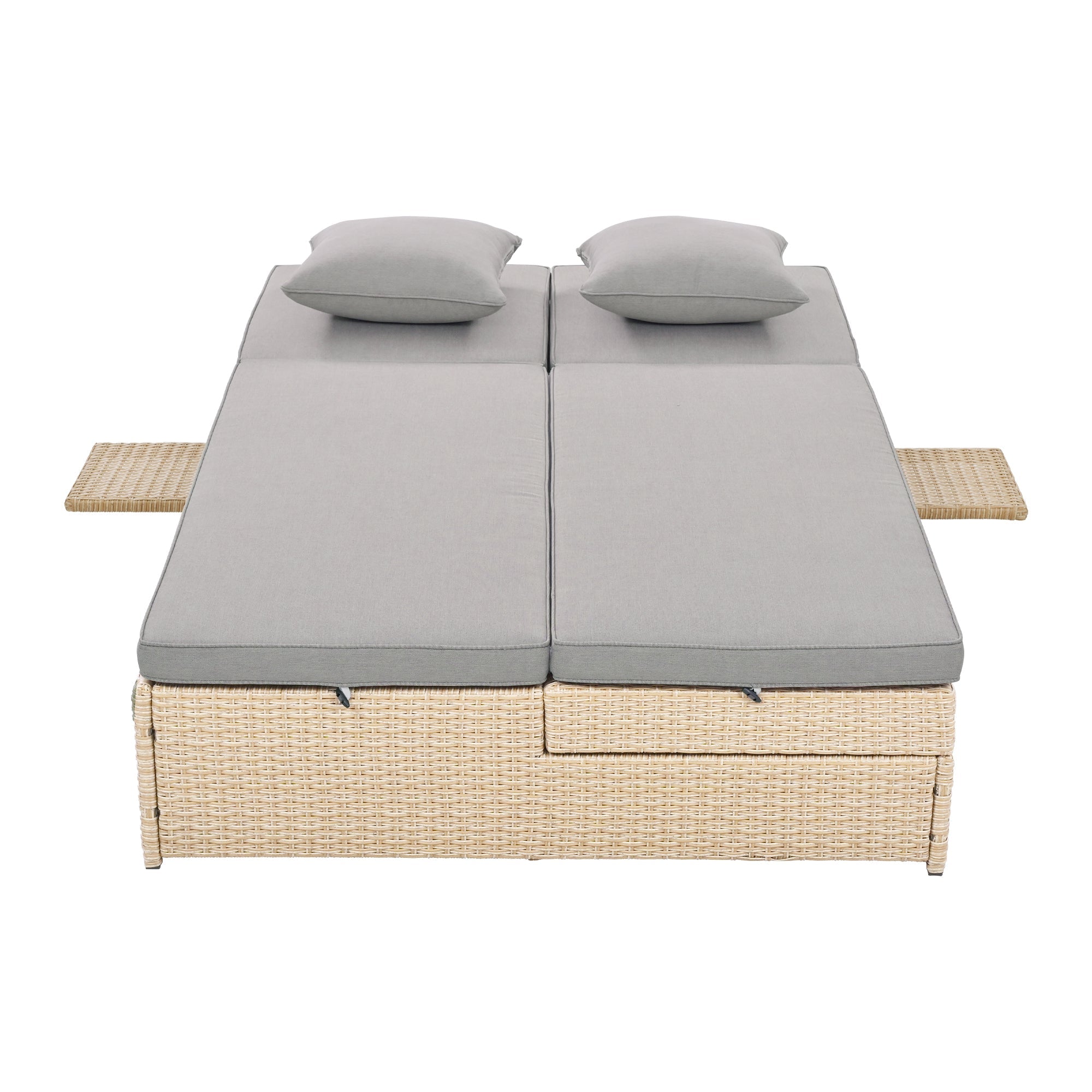 Outdoor Double Sunbed, Wicker Rattan Patio Reclining Chairs with Adjustable