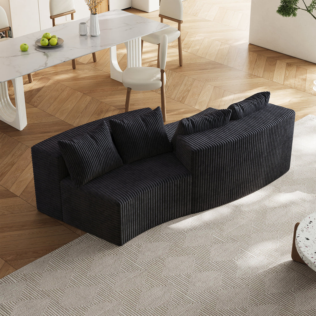 Sectional Sofa Curved Corduroy Black 2 Seat Modular No Assembly