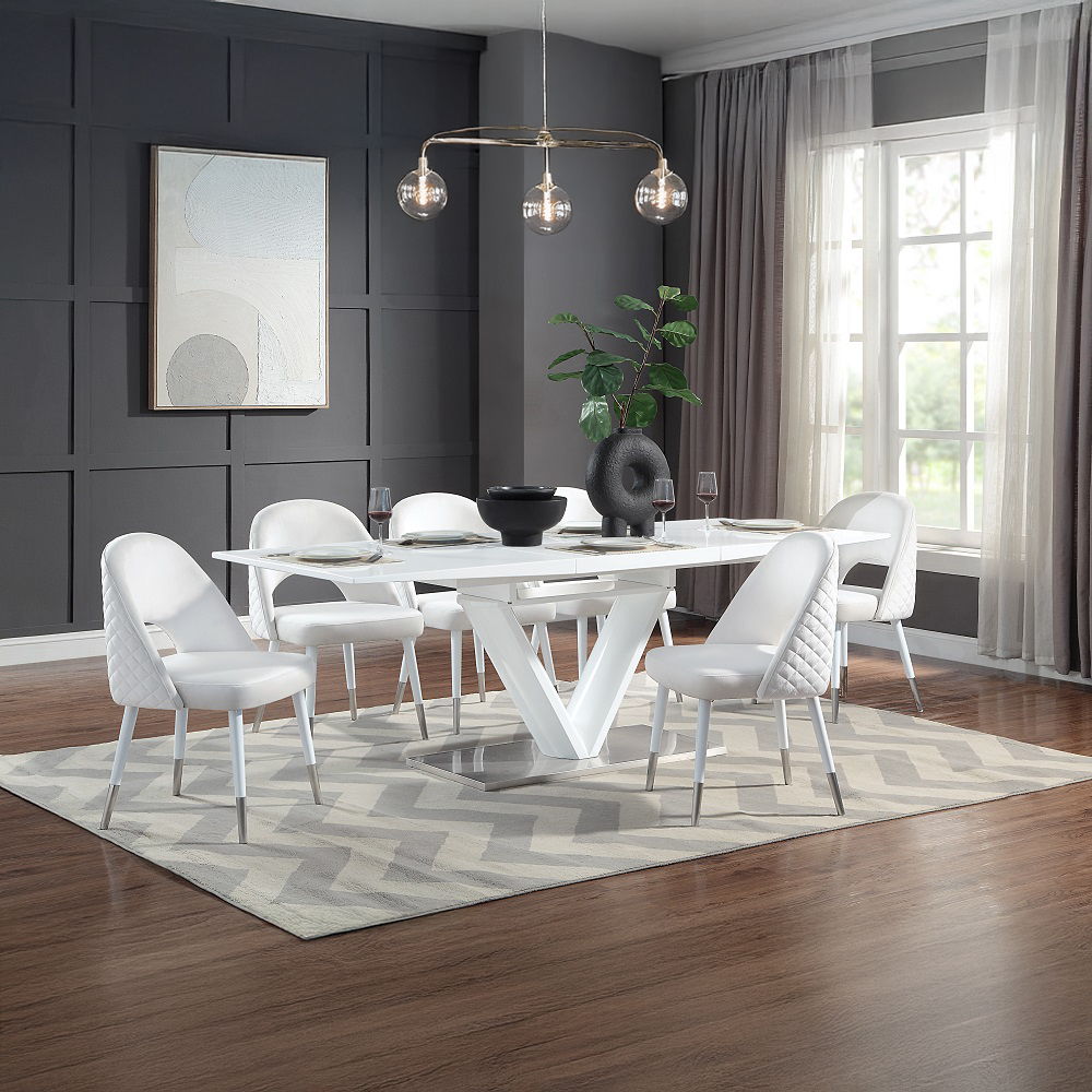 Gallegos - Dining Table With Leaf - White High Gloss