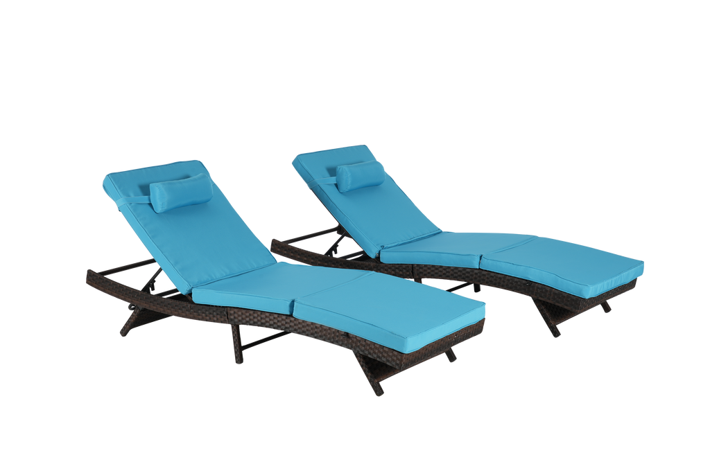 Outdoor Reclining Lounge Chair PE Rattan Light Blue Set of 2