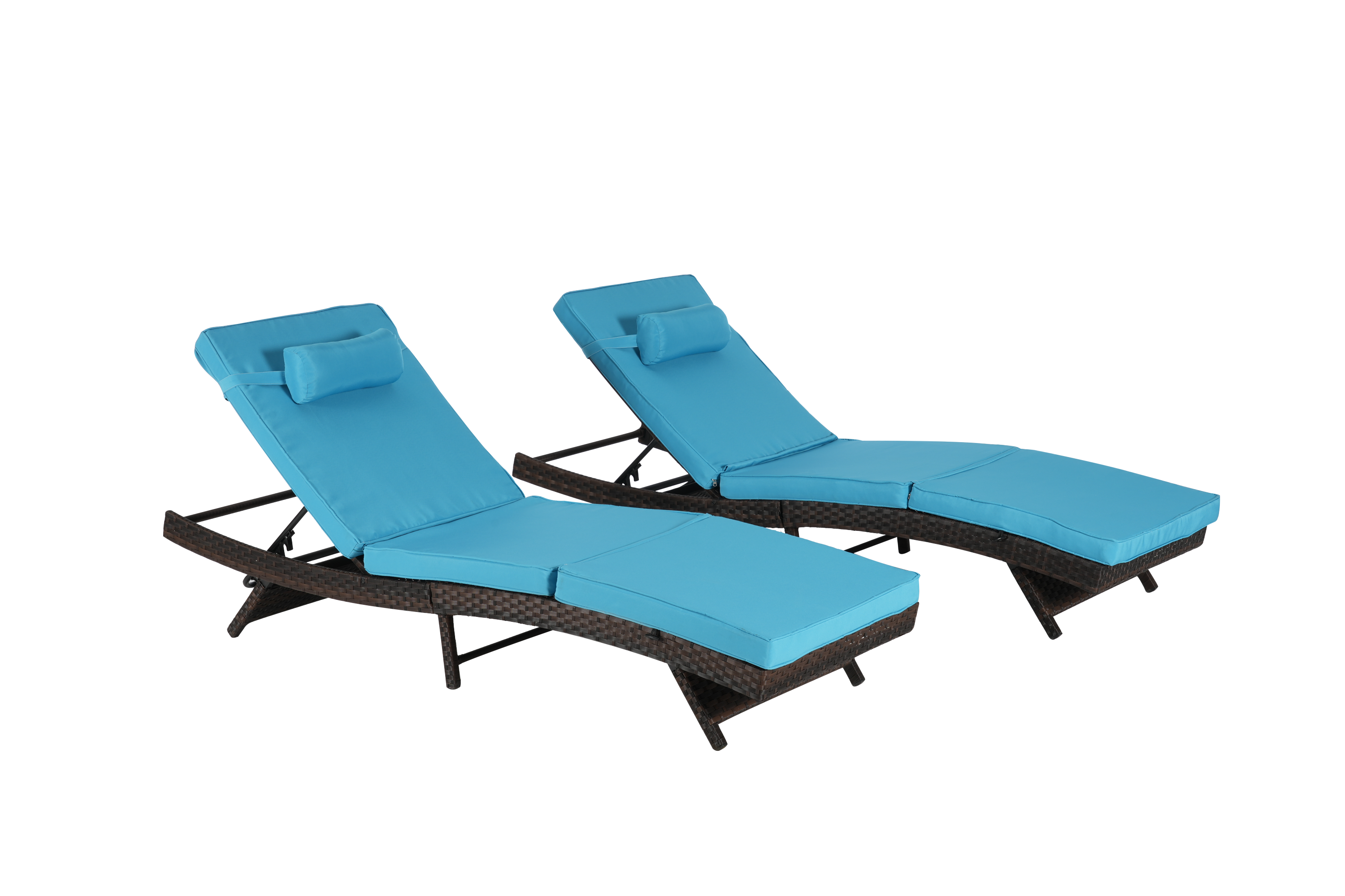 Outdoor Reclining Lounge Chair PE Rattan Light Blue Set of 2