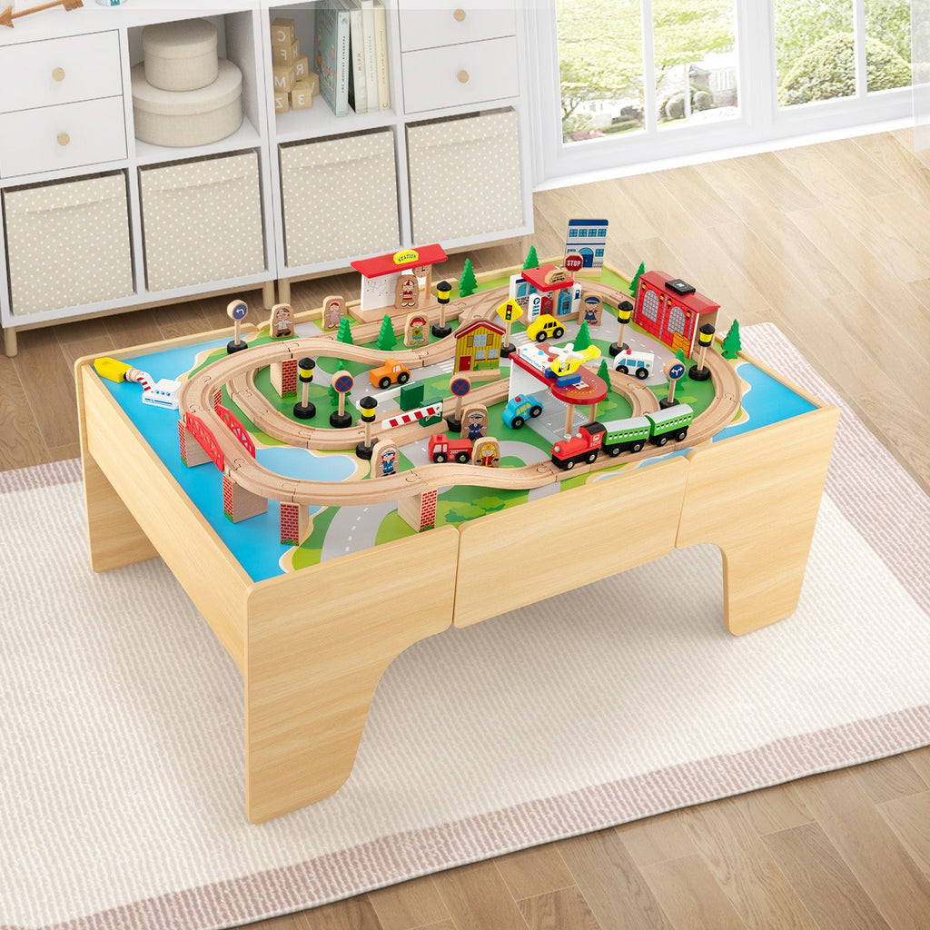 84-Piece Train and Building Block Table with Reversible Top and Creative Play Surface